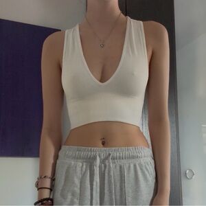 Urban Outfitters White V-Neck Crop Top